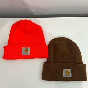 Carhartt Knit Beanie Bundle Neon Orange & Brown Acrylic Hats EUC